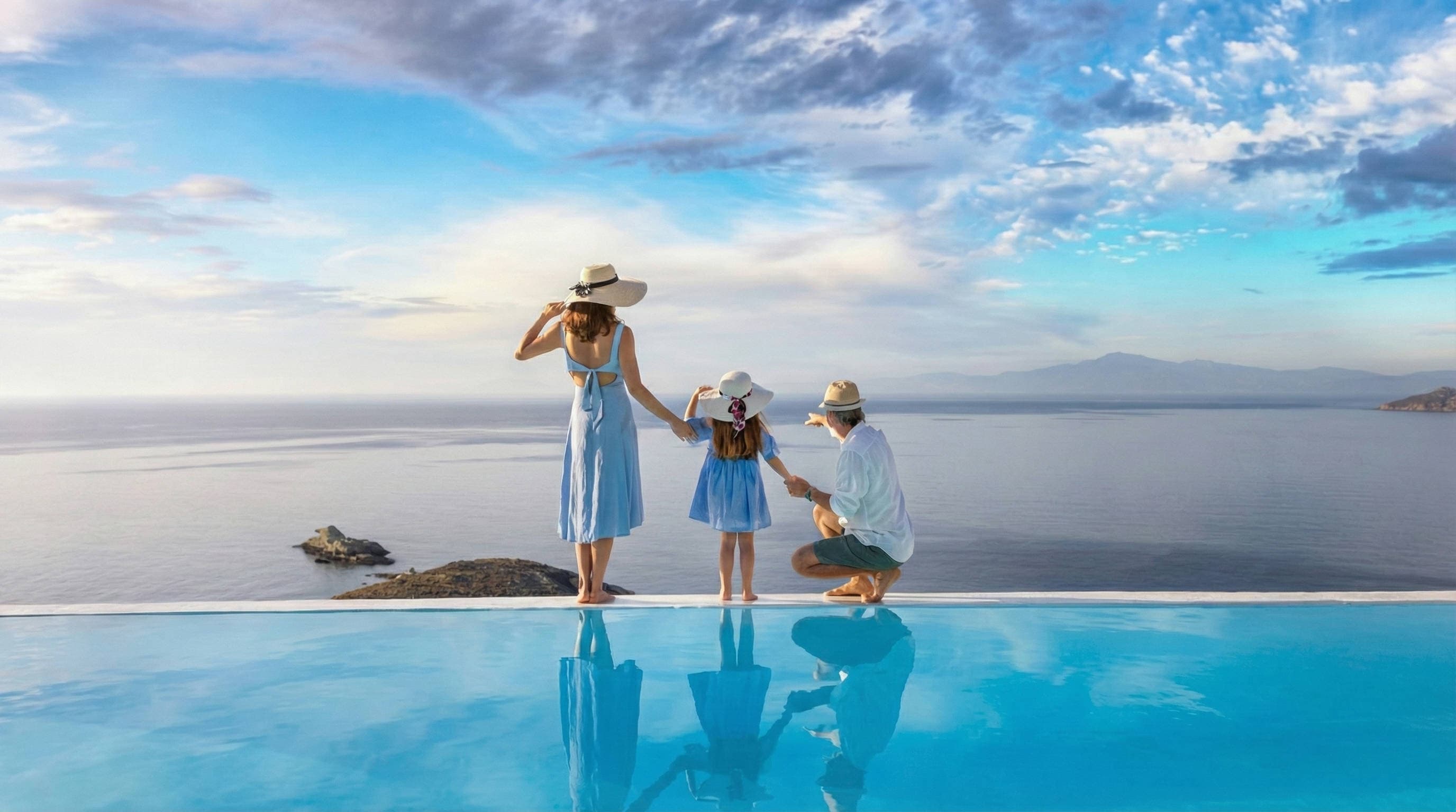 Family enjoying the sea