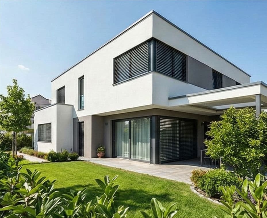 Modern cubic villa with garden